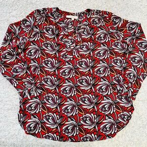 LOFT Red & Black Wild Floral V-neck Blouse Classy Career